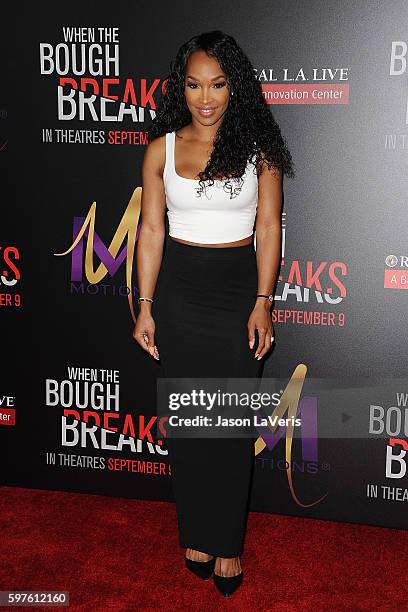 Malika Haqq attends the premiere of "When the Bough Breaks" at Regal LA Live Stadium 14 on August 28, 2016 in Los Angeles, California.