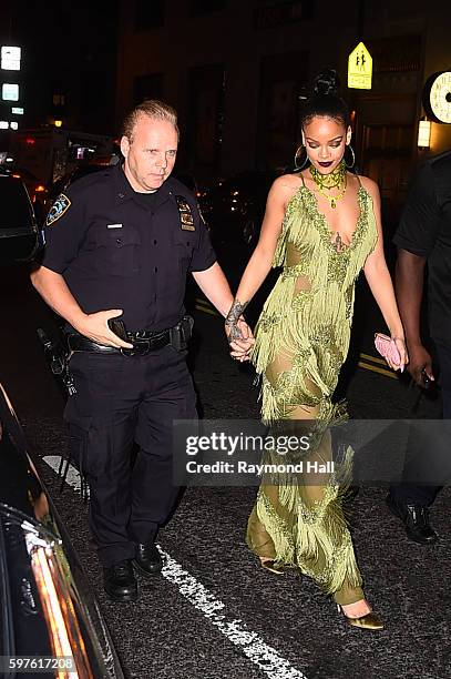 Singer Rihanna arrives at Club Up And Down in Sohoon August 28, 2016 in New York City.