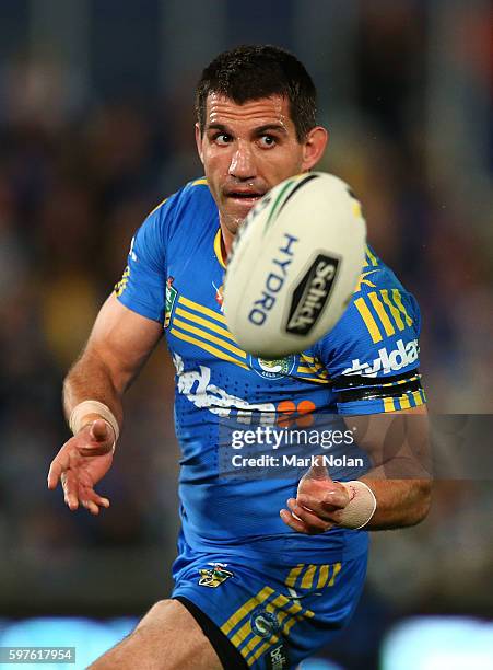 Isaac De Gois in action during the round 25 NRL match between the Parramatta Eels and the St George Illawarra Dragons at Pirtek Stadium on August 29,...