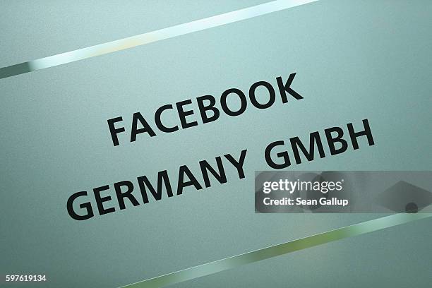 Sign outside marks the location of the Berlin Facebook offices on August 29, 2016 in Berlin, Germany. The German government has put pressure on...