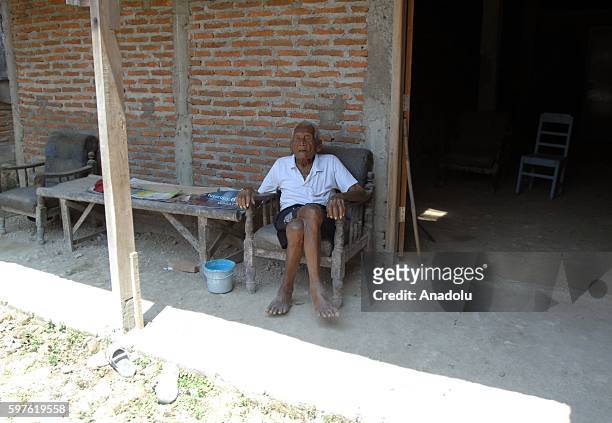 An Indonesian man, named Mbah Gotho, claimed to be 146 years old, is the oldest human in world's history speaks to press members at his family house...