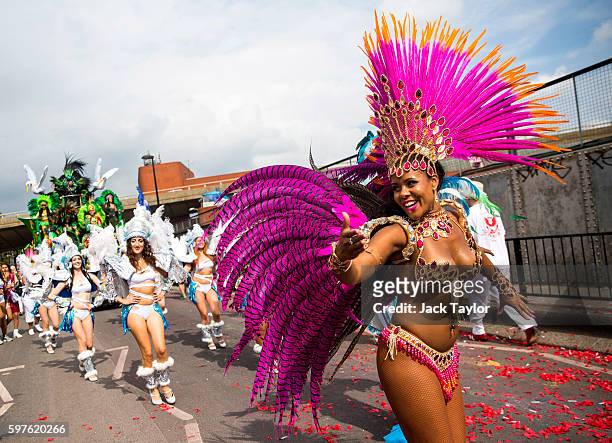 Performers take part in the Notting Hill Carnival on August 29, 2016 in London, England. The Notting Hill Carnival, which has taken place annually...