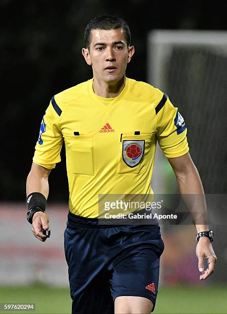Referee Andres Rojas during a match between Independiente Santa Fe and Millonarios as part of round 10 of Liga Aguila 2016 at Metropolitano de Techo...
