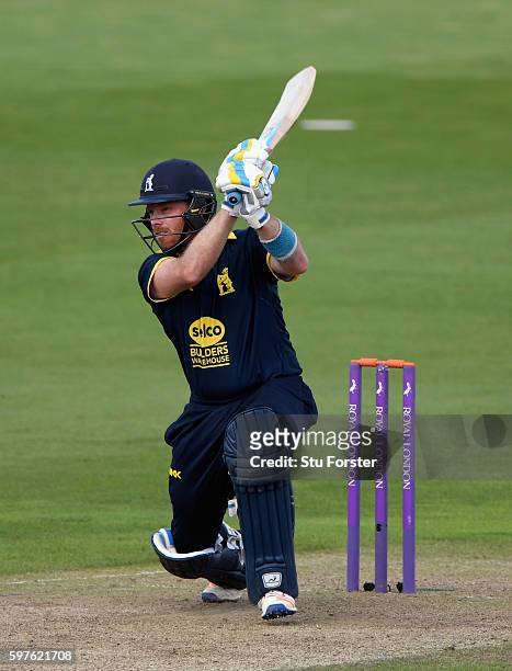 Warwickshire batsman Ian Bell hits a ball to the boundary during the Royal London One-Day Cup semi final between Warwickshire and Somerset at...