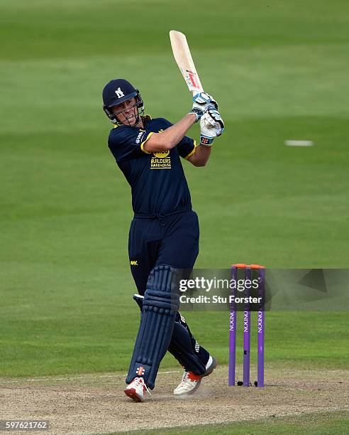 Warwickshire batsman Rikki Clarke hits out during the Royal London One-Day Cup semi final between Warwickshire and Somerset at Edgbaston on August...