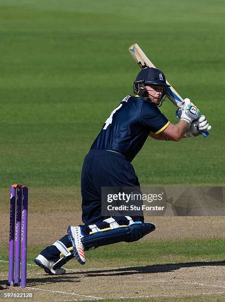 Warwickshire batsman Ian Bell hits a ball to the boundary during the Royal London One-Day Cup semi final between Warwickshire and Somerset at...