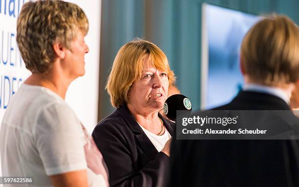 Vice President Hannelore Ratzeburg attends the Allianz Frauen Bundesliga season opening press conference at DFB Headquarter on August 29, 2016 in...