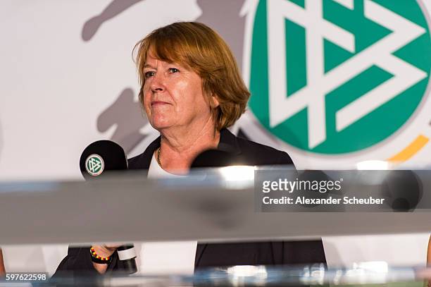 Vice President Hannelore Ratzeburg attends the Allianz Frauen Bundesliga season opening press conference at DFB Headquarter on August 29, 2016 in...