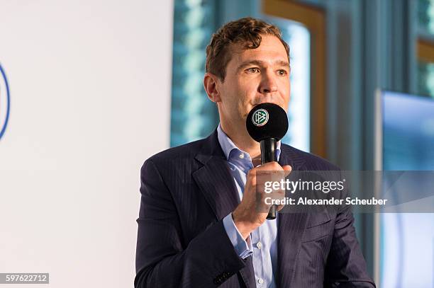 General Secretary Friedrich Curtius during the Allianz Frauen Bundesliga season opening press conference at DFB Headquarter on August 29, 2016 in...