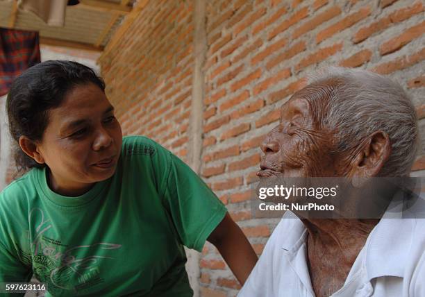 An Indonesian man, named Mbah Gotho , claimed to be 146 years old, is the oldest human in world's history speaks to press members at his family house...