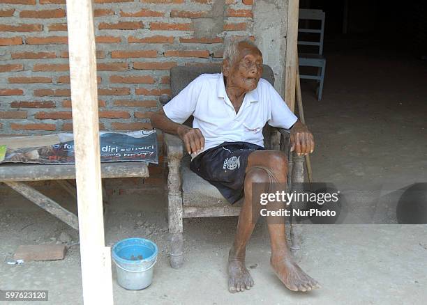 An Indonesian man, named Mbah Gotho, claimed to be 146 years old, is the oldest human in world's history speaks to press members at his family house...