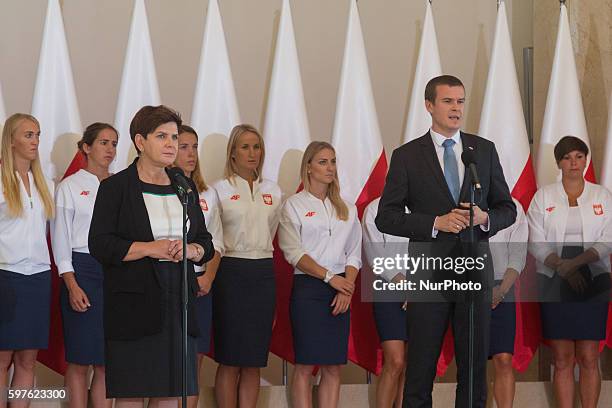 Prime Minister of Poland, Beata Szydlo and Polish minister of sport and tourism, Witold Banka met with Olympic medalists from Rio in Warsaw, Poland...