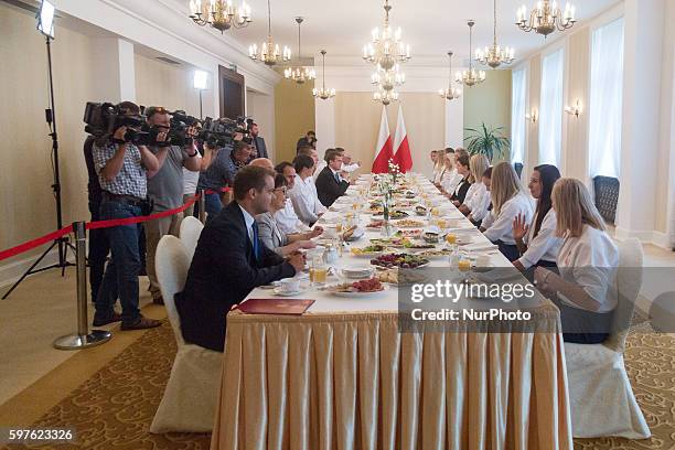 Prime Minister of Poland, Beata Szydlo met with Olympic medalists from Rio in Warsaw, Poland on 29 August 2016