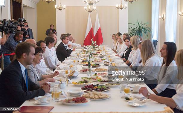Prime Minister of Poland, Beata Szydlo met with Olympic medalists from Rio in Warsaw, Poland on 29 August 2016