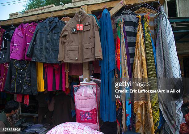 Burka for sale in the market, badakhshan province, ishkashim, Afghanistan on August 15, 2016 in Ishkashim, Afghanistan.