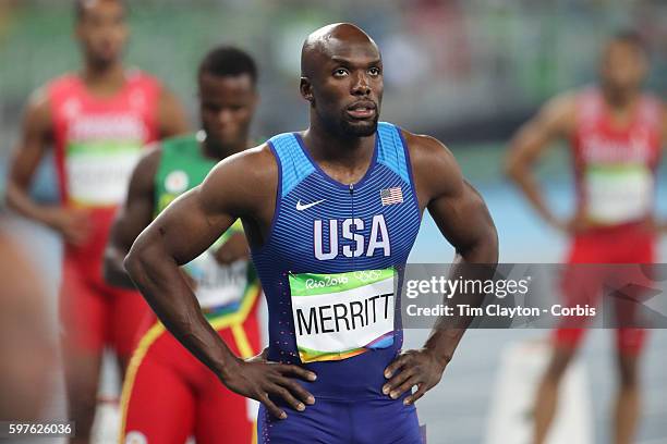 Day 9 Lashawn Merritt of the United States preparing for the Men's 400m Final at the Olympic Stadium on August 14, 2016 in Rio de Janeiro, Brazil.