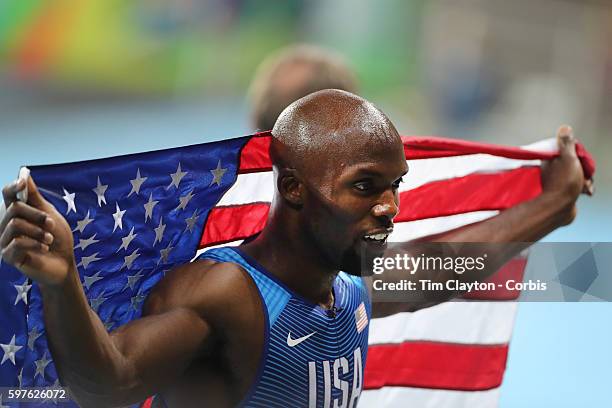 Day 9 Lashawn Merritt of the United States after winning the bronze medal in the Men's 400m Final at the Olympic Stadium on August 14, 2016 in Rio de...