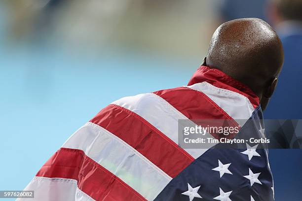 Day 9 Lashawn Merritt of the United States after winning the bronze medal in the Men's 400m Final at the Olympic Stadium on August 14, 2016 in Rio de...