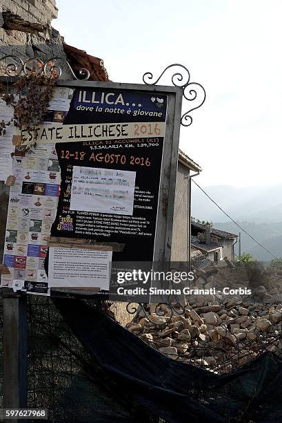 Collapsed buildings in the hamlet of Illica on August 24, 2016 in Accuumoli, Italy. The region in central Italy was struck by a powerful,...