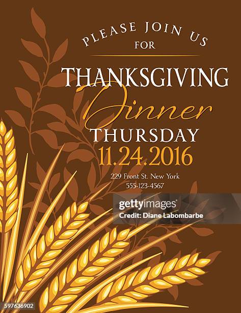 fall wheat thanksgiving dinner invitation template - happy-thanksgiving-classy-elegant stock illustrations