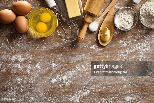 dough preparation and baking frame - baking ingredients stock pictures, royalty-free photos & images