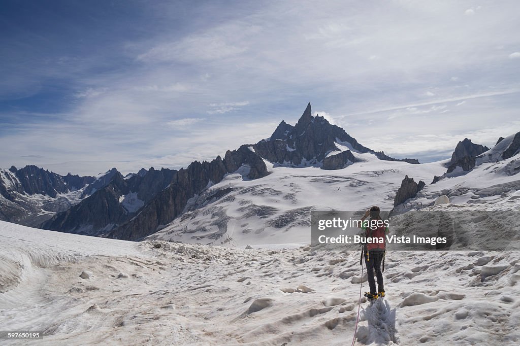 Climber on a glacier in the Mont Blanc
