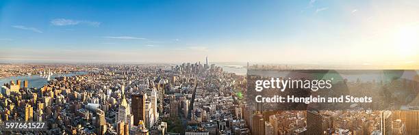vast panoramic cityscape with skyscrapers and distant rivers, new york, usa - new york aerial view stock pictures, royalty-free photos & images