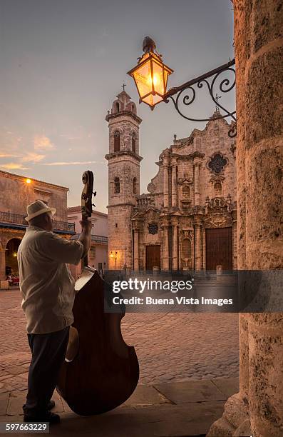 cuba. man playing double bass. - havana cuba stock pictures, royalty-free photos & images