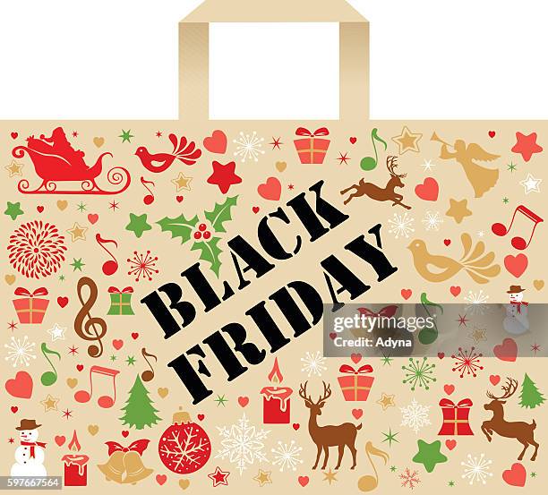 shopping bag - reindeer sled stock illustrations