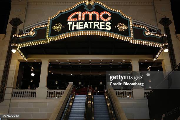 Entertainment Holdings Inc. Signage is displayed outside the entrance of the theater at the Easton Town Center shopping mall in Columbus, Ohio, U.S.,...