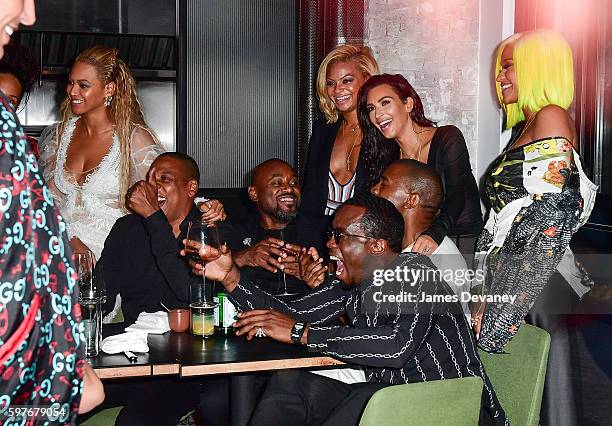Beyonce, Jay-Z, Kanye West, Kim Kardashian, Sean 'Diddy' Combs and Cassie celebrate their 2016 MTV Video Music Awards After Party at Pasquale Jones...