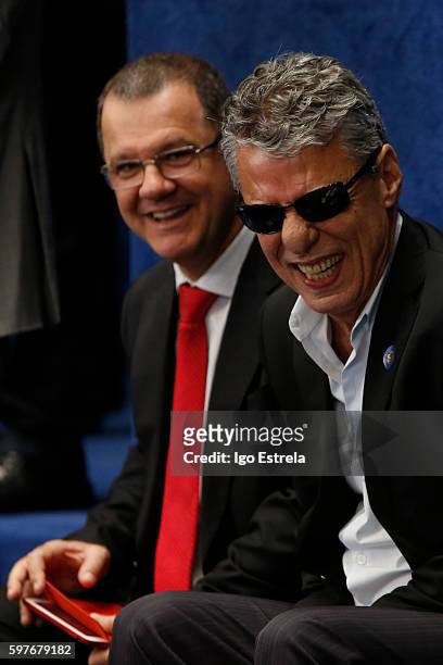 Musician, playwright and Brazilian writer Chico Buarque attends the impeachment trial for suspended Brazilian President Dilma Rousseff on the Senate...