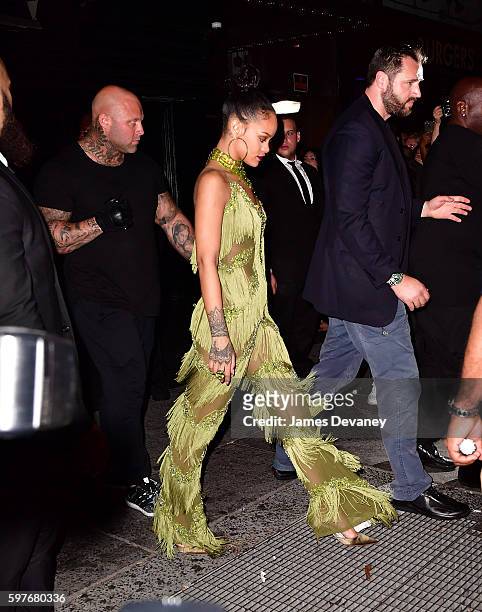 Rihanna leaves a 2016 MTV Video Music Awards After Party at Up&Down on August 28, 2016 in New York City.