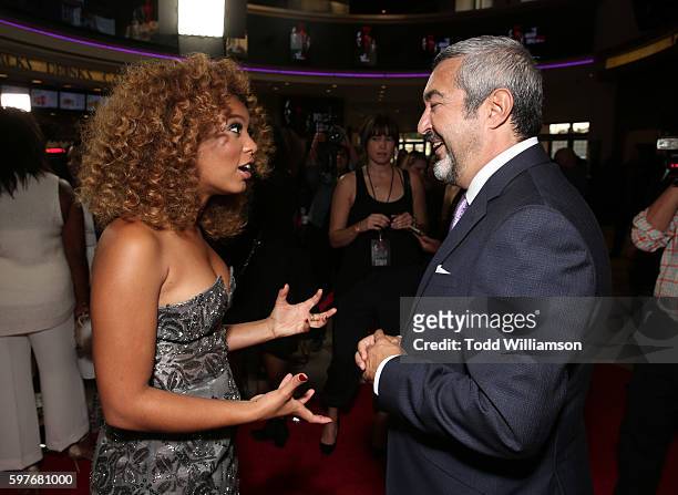 Jaz Sinclair and Director Jon Cassar attend the Premiere Of Sony Pictures Releasing's "When The Bough Breaks" at Regal LA Live Stadium 14 on August...