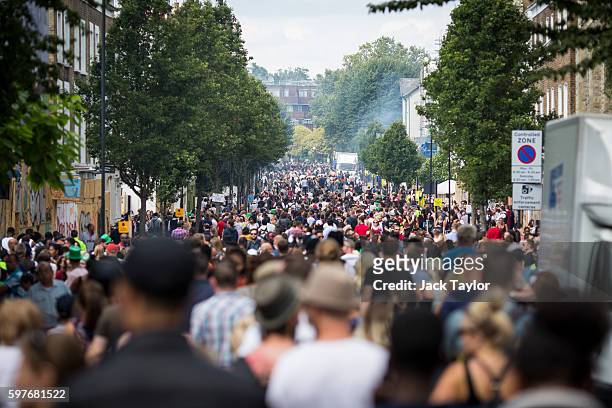 General view of the crowd at Notting Hill Carnival on August 29, 2016 in London, England. The Notting Hill Carnival, which has taken place annually...