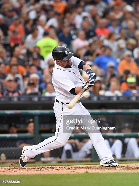 Casey McGehee of the Detroit Tigers bats during the game against the Kansas City Royals at Comerica Park on August 15, 2016 in Detroit, Michigan. The...