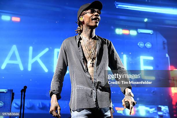 Wiz Khalifa performs during "The High Road Summer Tour" at Concord Pavilion on August 28, 2016 in Concord, California.