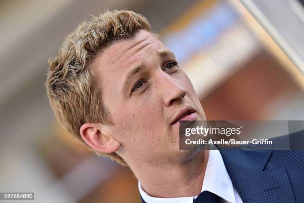 Actor Miles Teller arrives at the premiere of Warner Bros. Pictures' 'War Dogs' at TCL Chinese Theatre on August 15, 2016 in Hollywood, California.