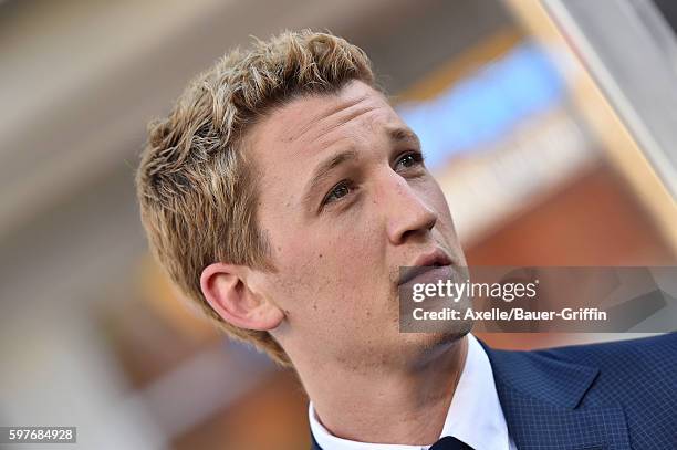 Actor Miles Teller arrives at the premiere of Warner Bros. Pictures' 'War Dogs' at TCL Chinese Theatre on August 15, 2016 in Hollywood, California.