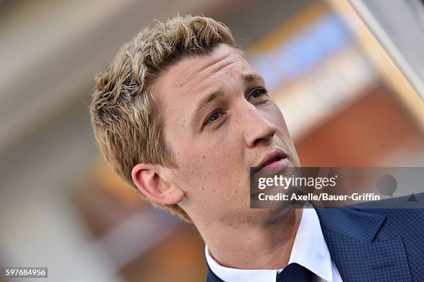 Actor Miles Teller arrives at the premiere of Warner Bros. Pictures' 'War Dogs' at TCL Chinese Theatre on August 15, 2016 in Hollywood, California.