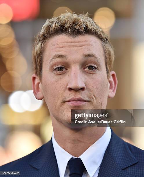 Actor Miles Teller arrives at the premiere of Warner Bros. Pictures' 'War Dogs' at TCL Chinese Theatre on August 15, 2016 in Hollywood, California.