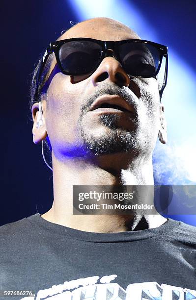 Snoop Dogg performs during "The High Road Summer Tour" at Concord Pavilion on August 28, 2016 in Concord, California.