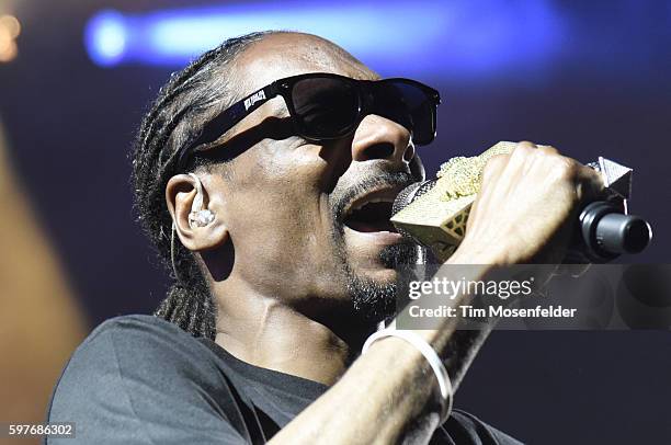 Snoop Dogg performs during "The High Road Summer Tour" at Concord Pavilion on August 28, 2016 in Concord, California.