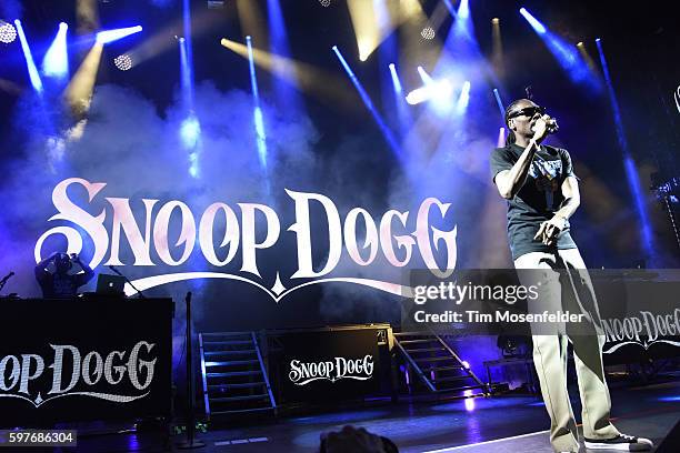 Snoop Dogg performs during "The High Road Summer Tour" at Concord Pavilion on August 28, 2016 in Concord, California.