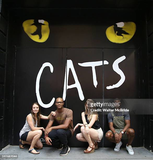 Emily Tate, Daniel Gaymon, Christine Cornish Smith and Ahmad Simmons during a photo shoot for Broadway debuts in the revival of 'Cats' at the Neil...