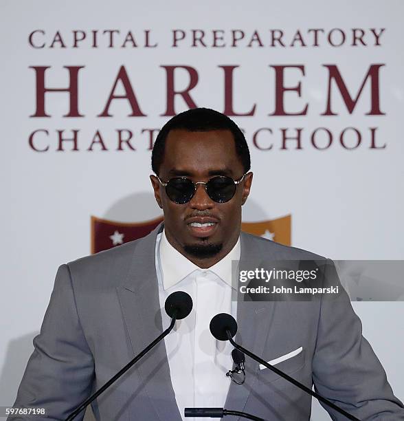 Sean "Diddy" Combs attends the Sean "Diddy" Combs Charter School opening at Capital Preparatory Harlem Charter School on August 29, 2016 in New York...