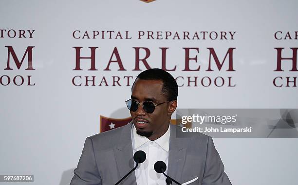 Sean "Diddy" Combs attends the Sean "Diddy" Combs Charter School opening at Capital Preparatory Harlem Charter School on August 29, 2016 in New York...