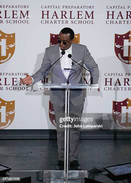 Sean "Diddy" Combs attends the Sean "Diddy" Combs Charter School opening at Capital Preparatory Harlem Charter School on August 29, 2016 in New York...