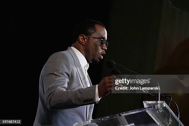 Sean "Diddy" Combs attends the Sean "Diddy" Combs Charter School opening at Capital Preparatory Harlem Charter School on August 29, 2016 in New York...