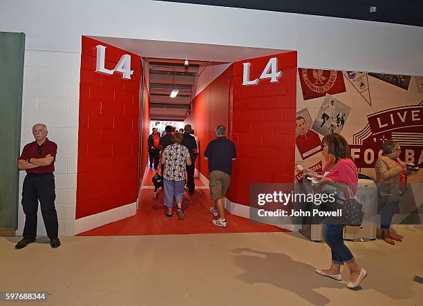 Fans of Liverpool at the main stand test event at Anfield on August 29, 2016 in Liverpool, England.